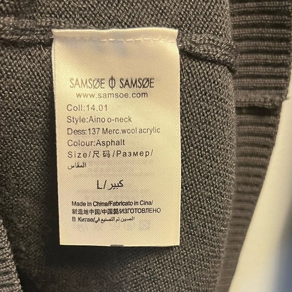 Samsoe Samsoe Sweater Charcoal Gray Aino O-Neck Classic Crew Neck Knit Sz L GUC - Picture 7 of 14